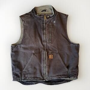 Carhartt Sherpa Lined Vest Large Brown Mock Neck Heavy Workwear Insulated